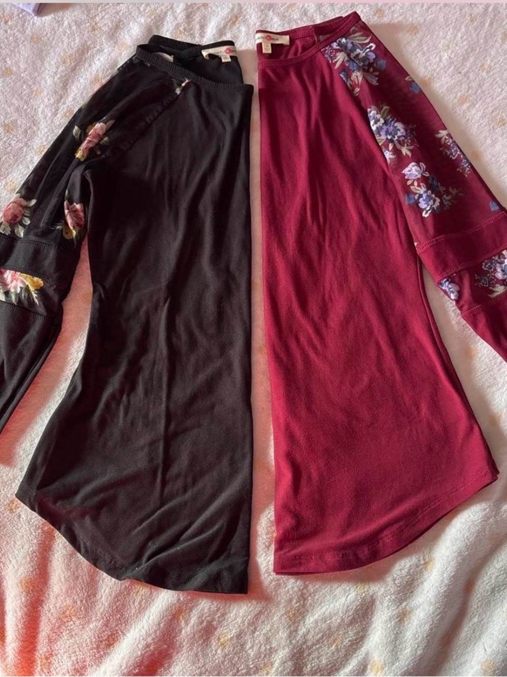 Wishful Park Split Floral-Sleeve Long Sleeve Top - Black & Burgundy